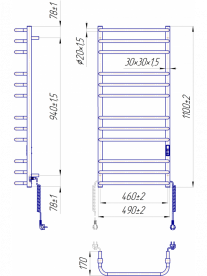 Електричний полотенцесушитель MARIO Преміум Стандарт-I 1100х500/170 TR K полірована сталь 4820111356843