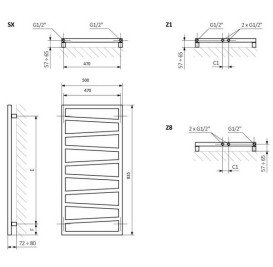 Електрична сушка для рушників Terma ZigZag 83,5x50 см ліве підключення E1 Split 300 W Heban чорний WLZIG083050KIHEE1TS1D