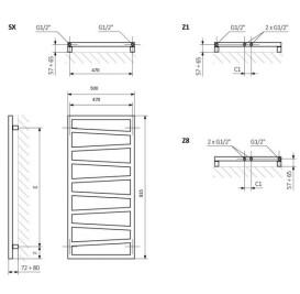 Электрический полотенцесушитель Terma ZigZag 83,5x50 см левое подключение E1 Split 300 W Heban черный WLZIG083050KIHEE1TS1D