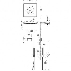 Електронна душова система прихованого монтажу Tres Shower Technology з термостатом хром/білий 09286584