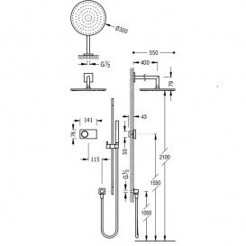 Електронна душова система прихованого монтажу Tres Shower Technology з термостатом і штангою хром/чорний 09288568