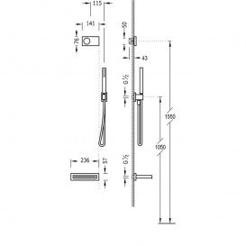 Электронная душевая система скрытого монтажа Tres Shower Technology с термостатом и каскадным изливом черный матовый/черный 09288556NM