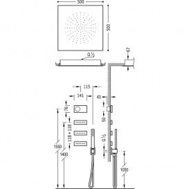 Электронная душевая система скрытого монтажа Tres Shower Technology с термостатом и боковыми форсунками черный матовый/черный 09288312NM