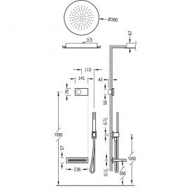 Электронная душевая система скрытого монтажа Tres Shower Technology с термостатом и каскадным изливом хром/черный 09288320