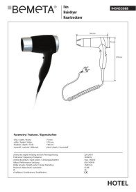 Фен без утримувача Bemeta Hotel чорний глянець 945433088