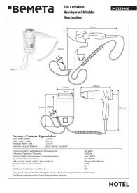 Фен с держателем Bemeta Hotel белый глянец 945233066