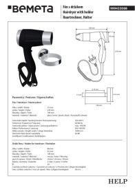 Фен із тримачем Bemeta Hotel чорний глянець 999433088