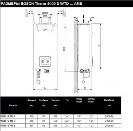 Газовая проточная колонка Bosch Therm 4000 S WTD 18 AM E электророзжиг от батареек турбированная 7736502894