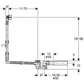 Сифон для ванни подовжений Geberit підведення води через злив-перелив хром 150.711.21.1