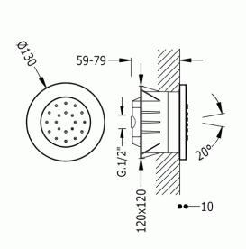 Гідромасажна форсунка Tres Ø 130 мм з 1 видом поворотного струменя хром 9161515