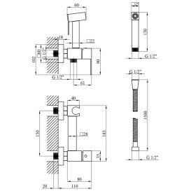 Гигиенический душ со смесителем Kroner KRP Edelstahl Kubus-CHR052 хром CV031896
