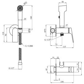 Гигиенический душ со смесителем Kroner KRP Graz-GRP082 графит CV035506