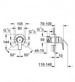 Гигиенический душ со смесителем скрытого монтажа Grohe BauCurve с Tempesta-F Trigger Spray хром UA11104400
