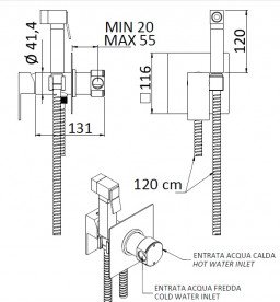 Гигиенический душ со смесителем скрытого монтажа Mariani Shut-off  латунь черный матовый 185PA.14