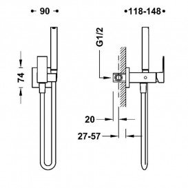 Гігієнічний душ із змішувачем прихованого монтажу Tres Cuadro золото 00612301OR