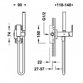 Гигиенический душ со смесителем скрытого монтажа Tres Cuadro  матовый черный 00612302NM
