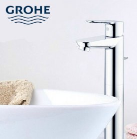 Смеситель для раковины однорычажный высокий с донным клапаном Grohe BauEdge хром 32860000