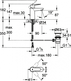 Смеситель для раковины однорычажный с донным клапаном Grohe колекция BauLoop хром 23335000