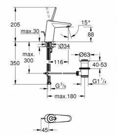 Змішувач для раковини з джойстиком з донним клапаном Grohe Eurodisc Joy білий 23425LS0