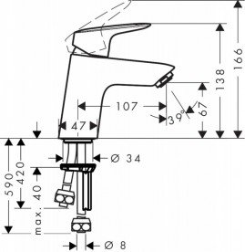 Змішувач для раковини одноважеля з донним клапаном Hansgrohe колекція Logis хром 71074000