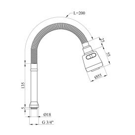 Вилив для змішувача Kroner KRM C801 гнучкий 2 режими нержавіюча сталь хром CV008582