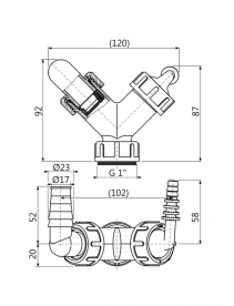 Коліно AlcaPlast з двома штуцерами G1 
