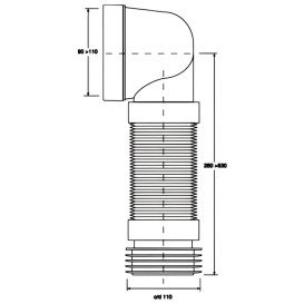 Колено для унитаза McAlpine 90° растяжная труба L-280-630 мм полипропилен белый WC-CON8F