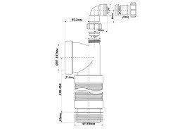 Коліно для унітазу McAlpine 90° з гофротрубою з відведенням поліпропілен білий WC-CON8FD