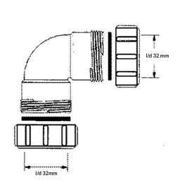 Коліно McAlpine 90° з гайками 32х32 мм поліпропілен білий 32A-WH