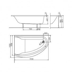 Ванна акрилова кутова Kolo колекція Mirra 170х110х42 R XWA3370000