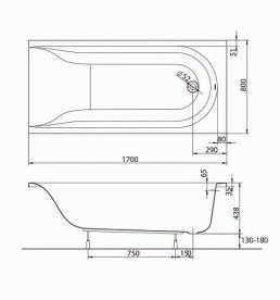 Ванна акрилова прямокутна Kolo колекція Mirra 170х80х42 XWP3370000