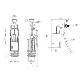 Комплект арматуры для бачка унитаза Kroner KRM KIT7754 с боковым подключением два режима CV032085