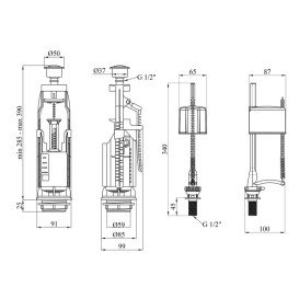 Комплект арматуры для бачка унитаза Kroner KRM KIT7757 два режима CV032086