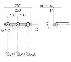 Комплект для предварительного монтажа настенного смесителя Dornbracht для кухни на 3 отверстия излив слева хром 35 713 970 90