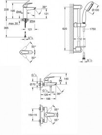 Комплект смесителей для ванной Grohe Eurosmart New 3 в 1 с душевым набором хром UA123246M0