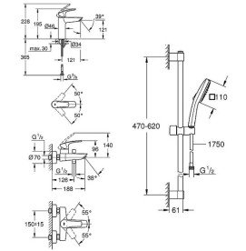 Комплект змішувачів для ванної Grohe Eurosmart 3 в 1 із душовим набором чорний матовий UA123246M243