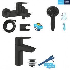 Комплект змішувачів для ванної Grohe QuickFix Start 3 в 1 із душовим набором чорний матовий UA303301SQ