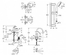 Комплект змішувачів для ванної та кухні Grohe BauCurve 4 в 1 з душовим набором хром UA122218K0