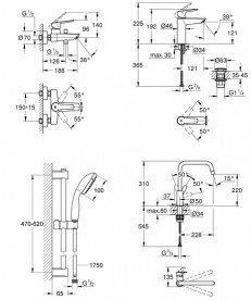 Комплект смесителей для ванной и кухни Grohe QuickFix Start 4 в 1 с душевым набором черный матовый UA303301MK