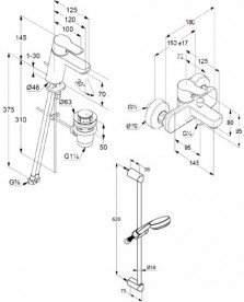 Комплект смесителей для ванной с душевым гарнитуром 3 в 1 Kludi Pure&Easy латунь хром 376850565