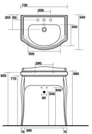 Консоль під раковину Kerasan Retro 73 см білий глянсовий ніжки золото 7362K6