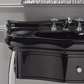 Консоль під раковину Kerasan Retro чорний глянсовий ніжки хром ручка хром з кристалом 7363K3