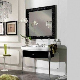 Консоль під раковину Kerasan Retro чорний глянсовий ніжки хром ручка хром з кристалом 7363K3