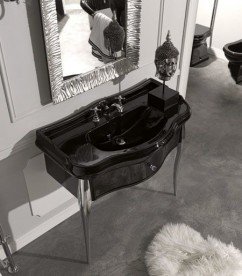 Консоль під раковину Kerasan Retro чорний глянсовий ніжки хром ручка хром з кристалом 7363K3