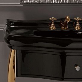 Консоль под раковину Kerasan Retro чёрный глянцевый ножки золото ручка золото с кристаллом 7363K4