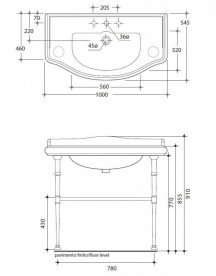 Консоль під раковину Kerasan Retro з конічними ніжками і гратчастої полицею бронза 730093