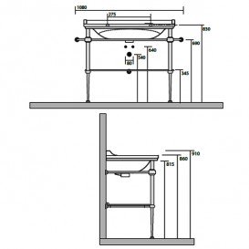 Консоль под раковину Kerasan Waldorf 100 см со стеклянной полкой золото 9196K2