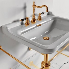 Консоль под раковину Kerasan Waldorf 80 см со стеклянной полкой золото 9197K2