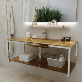 Консоль с раковиной Marsan Quadro 110х50 см нержавеющая сталь/стекло золото Quadro2-110х50gold