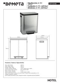 Контейнер для сортування сміття Bemeta Hotel 2x15 л нержавіюча сталь хром матовий 137115165